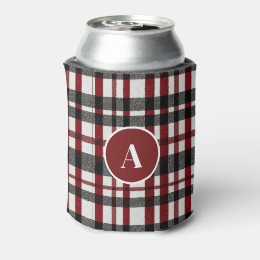 Rustiek wit en rood geruite patroon blikjeskoeler (Blikje Achterkant)