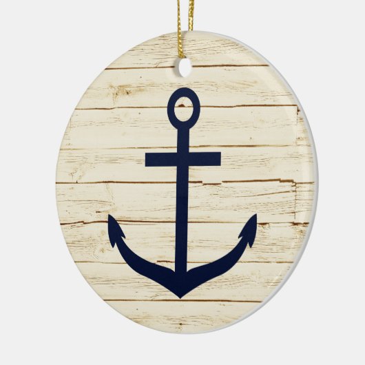 Rustiek wit Faux hout met Anker Keramisch Ornament (Links)