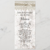 Rustiek Wit Gewassen Hout en Kant Wedding Menu (Voorkant)