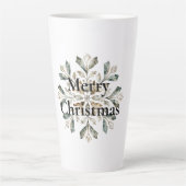 Rustiek Wit Groen Kerst Sneeuwvlok Latte Mok (Voorkant)