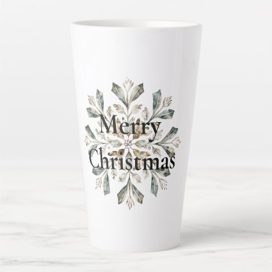 Rustiek Wit Groen Kerst Sneeuwvlok Latte Mok (Voorkant)