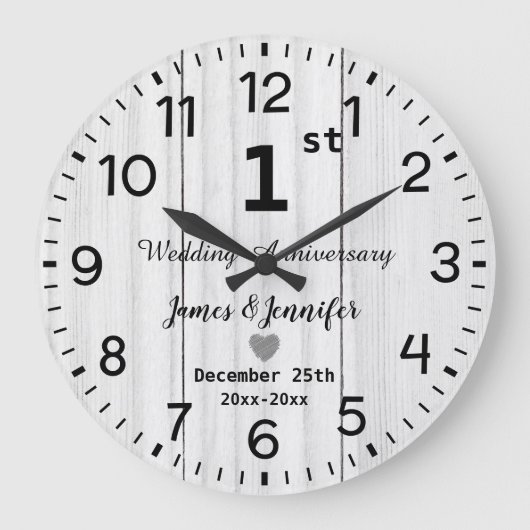Rustiek Wit Hout 1e Huwelijk Jubileum Custom Grote Klok (Voorkant)