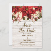 Rustiek wit hout Poinsettia bruiloft Save The Date (Voorkant)