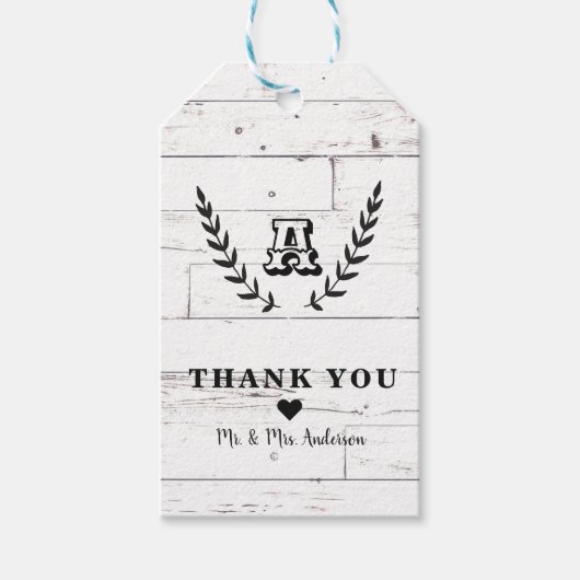 Rustiek wit hout Shabby Chic Laurel bruiloft gunst Cadeaulabel (Voorkant)