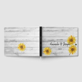Rustiek wit hout zonnebloemen bruiloft gastenboek (Volledig)