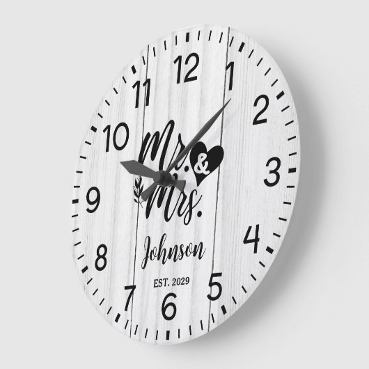 Rustiek Wit houten Elegant Script Mr & Mrs. Grote Klok (Hoek)