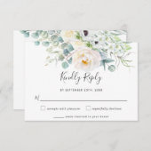 Rustiek wit Ivoor Pioen Bloemen Groen Bruiloft RSVP Kaartje (Voorkant / Achterkant)