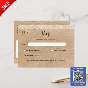 Rustiek Wit Kant Bruiloft RSVP Voor Matching Inv Briefkaart