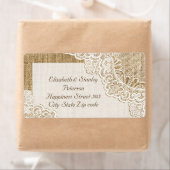 Rustiek wit kant op jute bruiloft etiket (Insitu)