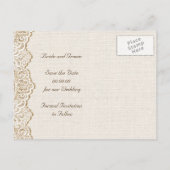 Rustiek wit kant op jute bruiloft Save the Date Aankondigingskaart (Achterkant)