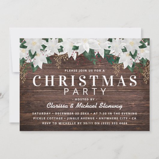 Rustiek Wit Poinsietta Feestelijk Kerstfeest Kaart (Voorkant)