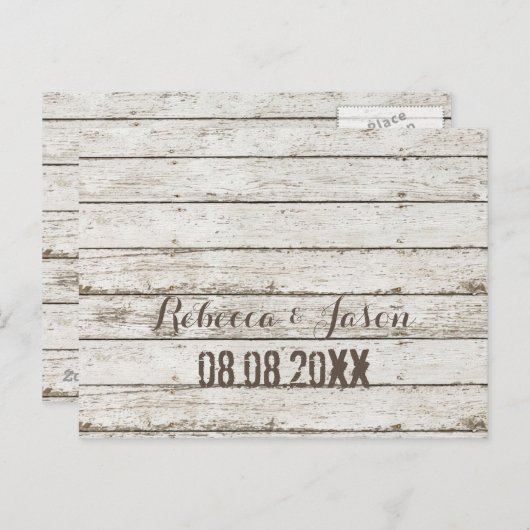 Rustiek  wit schuurhout bewaar de datum aankondigingskaart (Voorkant / Achterkant)