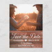 Rustiek Wit Script Foto Bruiloft Save the Date Briefkaart (Voorkant)