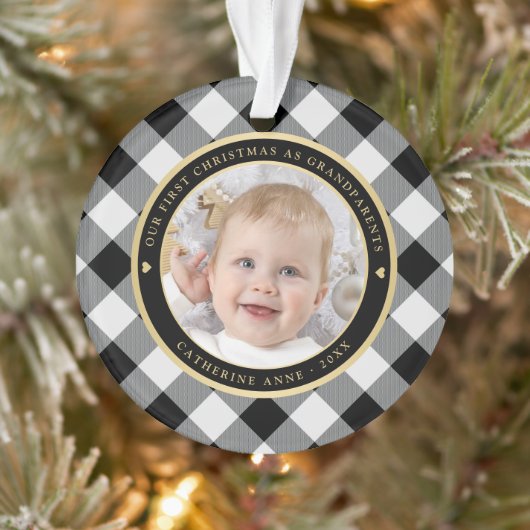 Rustiek Wit Zwart Plaid Eerste Grootouders Foto Ornament (Boom)