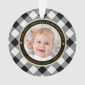 Rustiek Wit Zwart Plaid Eerste Grootouders Foto Ornament (voorkant)
