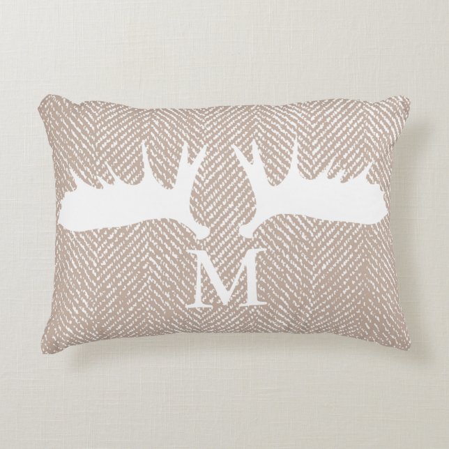 Rustiek Witte Moose Antlers & Taupe visgraat Accent Kussen (Voorkant)