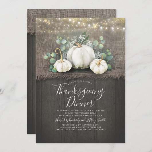 Rustiek Wood Burlap Pompoen Thanksgiving Diner Kaart (Voorkant / Achterkant)