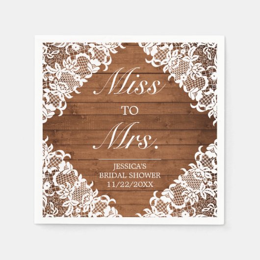 Rustiek Wood & White Lace Vrijgezellenfeest Ms to  Servet (Voorkant)