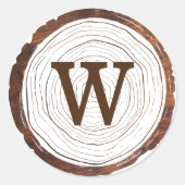  rustiek Woodgrain Tree Slice Monogram Ronde Sticker (Voorkant)