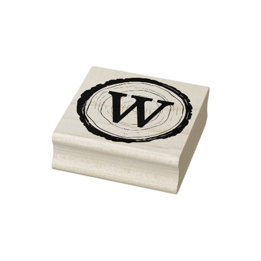 rustiek Woodgrain Tree Slice Monogram Rubberstempel (Stempel)