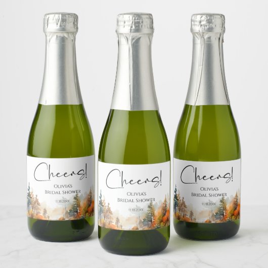 Rustiek Woodland Autumn Forest Vrijgezellenfeest Sparkling Wijnetiket (Flessen)