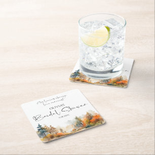 Rustiek Woodland Autumn Forest Vrijgezellenfeest Vierkante Kartonnen Onderzetter