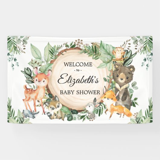 Rustiek Woodland Greenery Baby shower Welkom Spandoek (Horizontaal)
