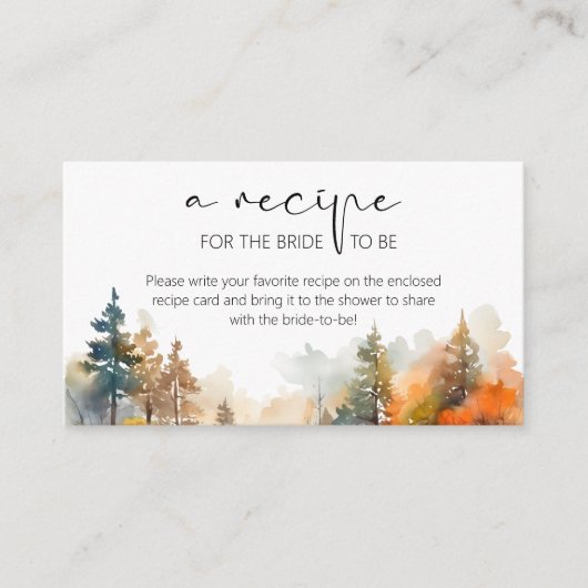 Rustiek Woodland Herfst Recept voor de bruid Informatiekaartje (Voorkant)