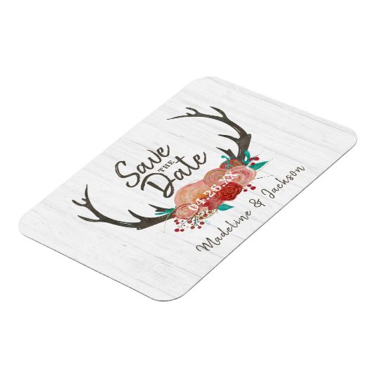 Rustiek Woodland Herten Antler Boeket Save the Dat Magneet (Linkerzijde)