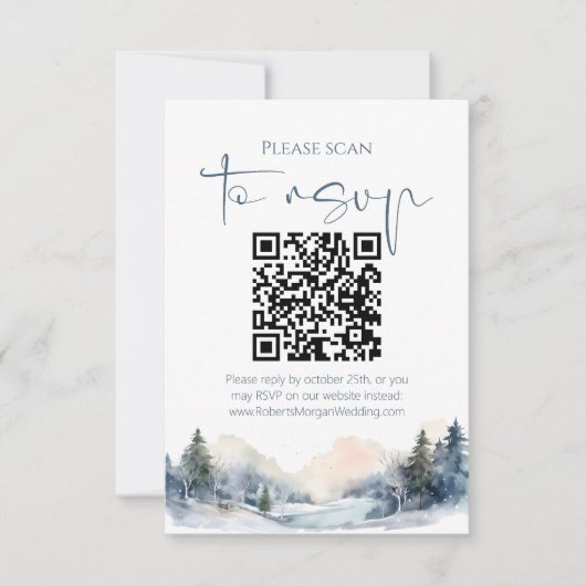 Rustiek Woodland Winter Forest QR code Bruiloft RSVP Kaartje (Voorkant)