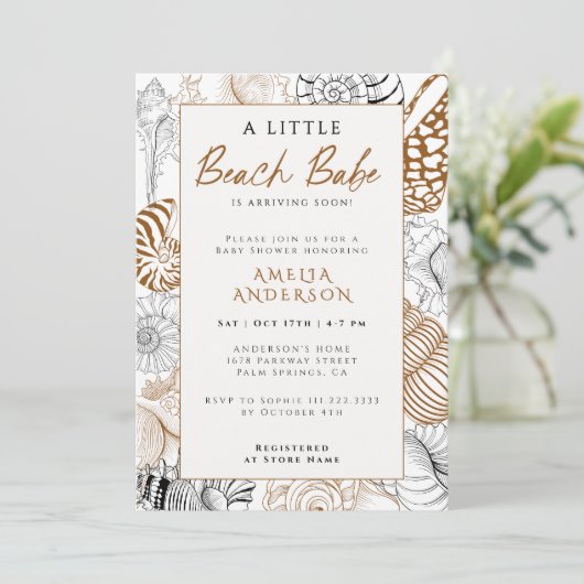 Rustiek Zee Shell Line Art Beach Babe Baby shower Kaart (Staand voorkant)