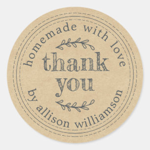 Rustiek zelfgemaakt met liefde kraft papier dank u ronde sticker