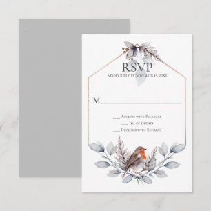Rustiek Zilver Grijs Roest Botanische Vogel RSVP Kaartje