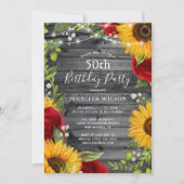 Rustiek Zonnebloem Bourgondië Roos Wood Verjaardag Kaart (Voorkant)