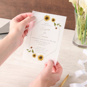 Rustiek Zonnebloem Ontwerp met Geometrisch Lijst Vellum Uitnodigingen