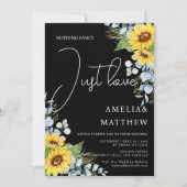 Rustiek Zonnebloem Script Gewoon Liefde Black Wedd Kaart (Voorkant)