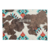 Rustiek Zuid-Western Koeienhuid Turquoise Kussensloop (Voorkant)