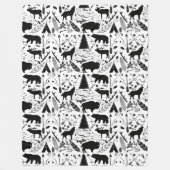 Rustiek Zwart Beer Herten Buffalo Woodland Pattern Fleece Deken (Voorkant)
