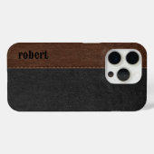 Rustiek zwart en bruin leer Mononogram Case-Mate iPhone Case (Achterkant (horizontaal))