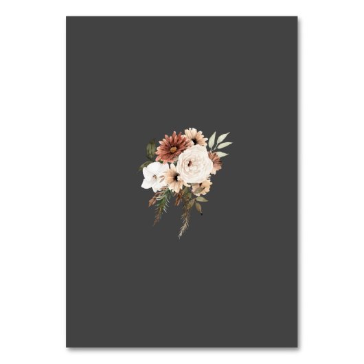 Rustiek Zwart en Perzik Bloemen Tafel Nummer Kaart (Achterkant)