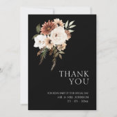 Rustiek zwart en perzik bloemenbruiloft dank u bedankkaart (Voorkant)