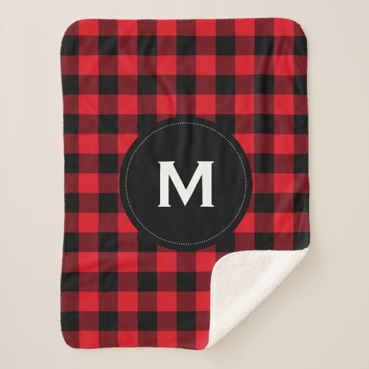 Rustiek zwart en rood geplakt patroon monogram sherpa deken (Voorkant)