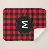 Rustiek zwart en rood geplakt patroon monogram sherpa deken (Voorkant (horizontaal))