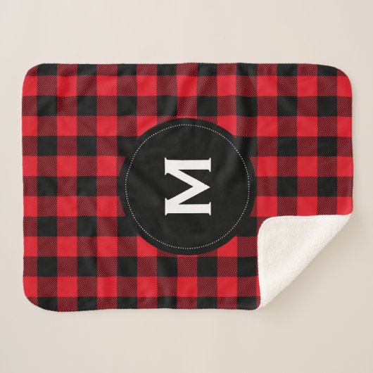 Rustiek zwart en rood geplakt patroon monogram sherpa deken (Voorkant (horizontaal))