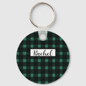 Rustiek zwart groen gingham patroon sleutelhanger (Voorkant)
