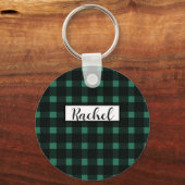 Rustiek zwart groen gingham patroon sleutelhanger (Voorkant)