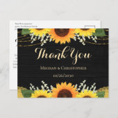 Rustiek Zwart Hout Goud Zonnebloem Bruiloft Dank u Briefkaart (Voorkant / Achterkant)