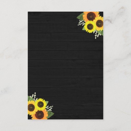 Rustiek Zwart Hout Zonnebloem Bruiloft Accommodati Informatiekaartje (Achterkant)