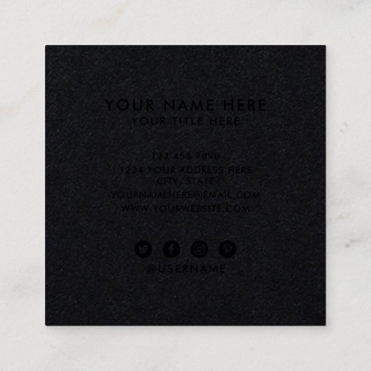 Rustiek zwart kraftpapier voeg uw logo handgemaakt vierkante visitekaartje (Achterkant)