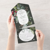 Rustiek Zwart Pine & Holly Winter Sparkle Diner All In One Uitnodiging (Afscheurbaar)